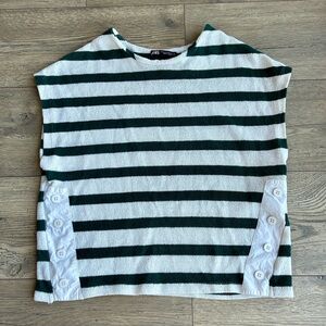 Zara Green and White Striped Knit Top